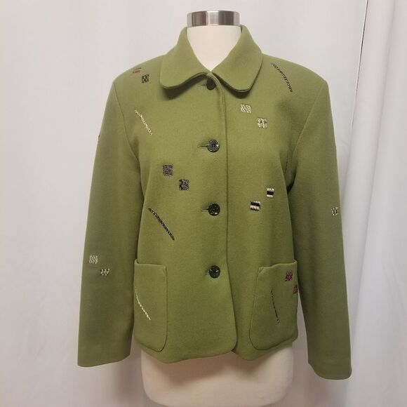 Deborah Cross Designer Wearable Art Limited Edition Green Boho Tribal Coat - Picture 1 of 7